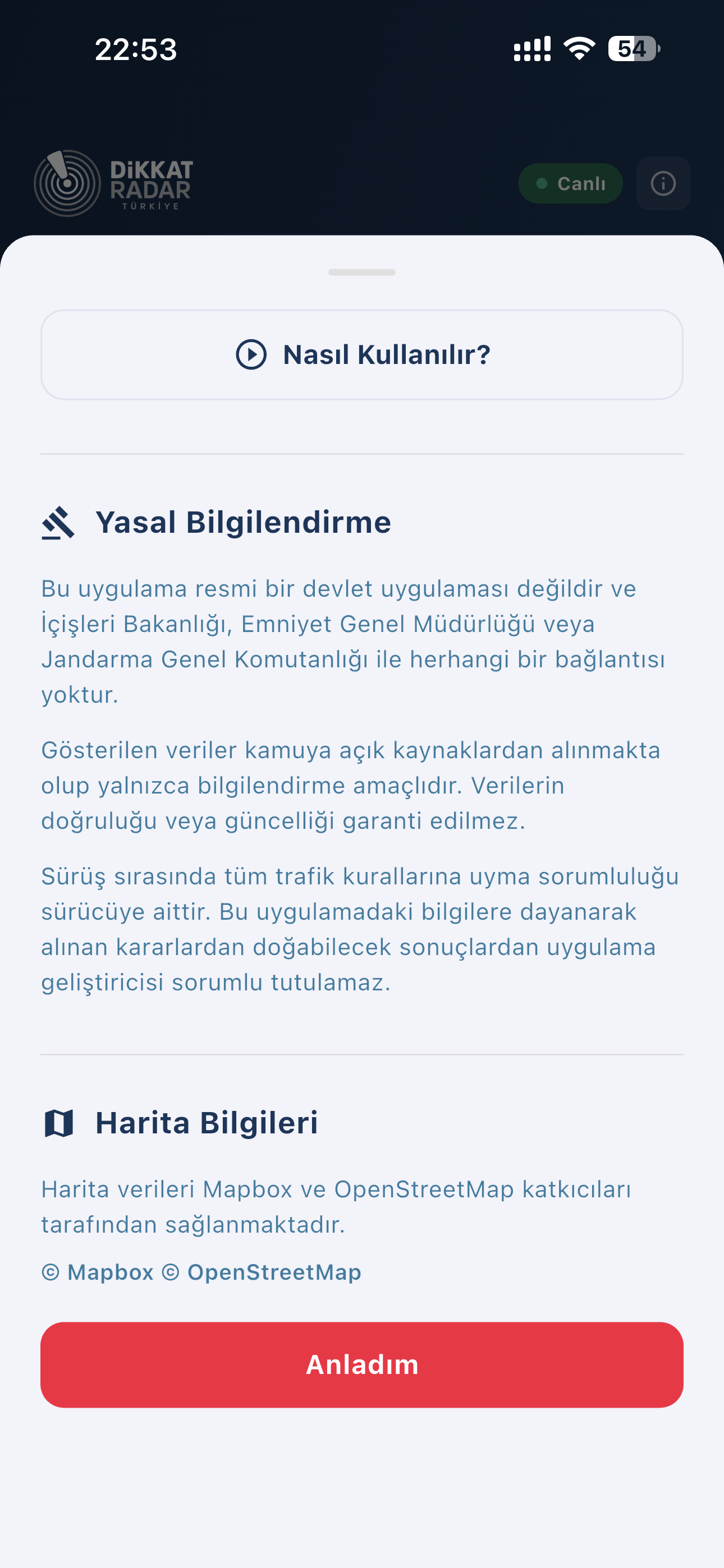 Bilgi ekranı