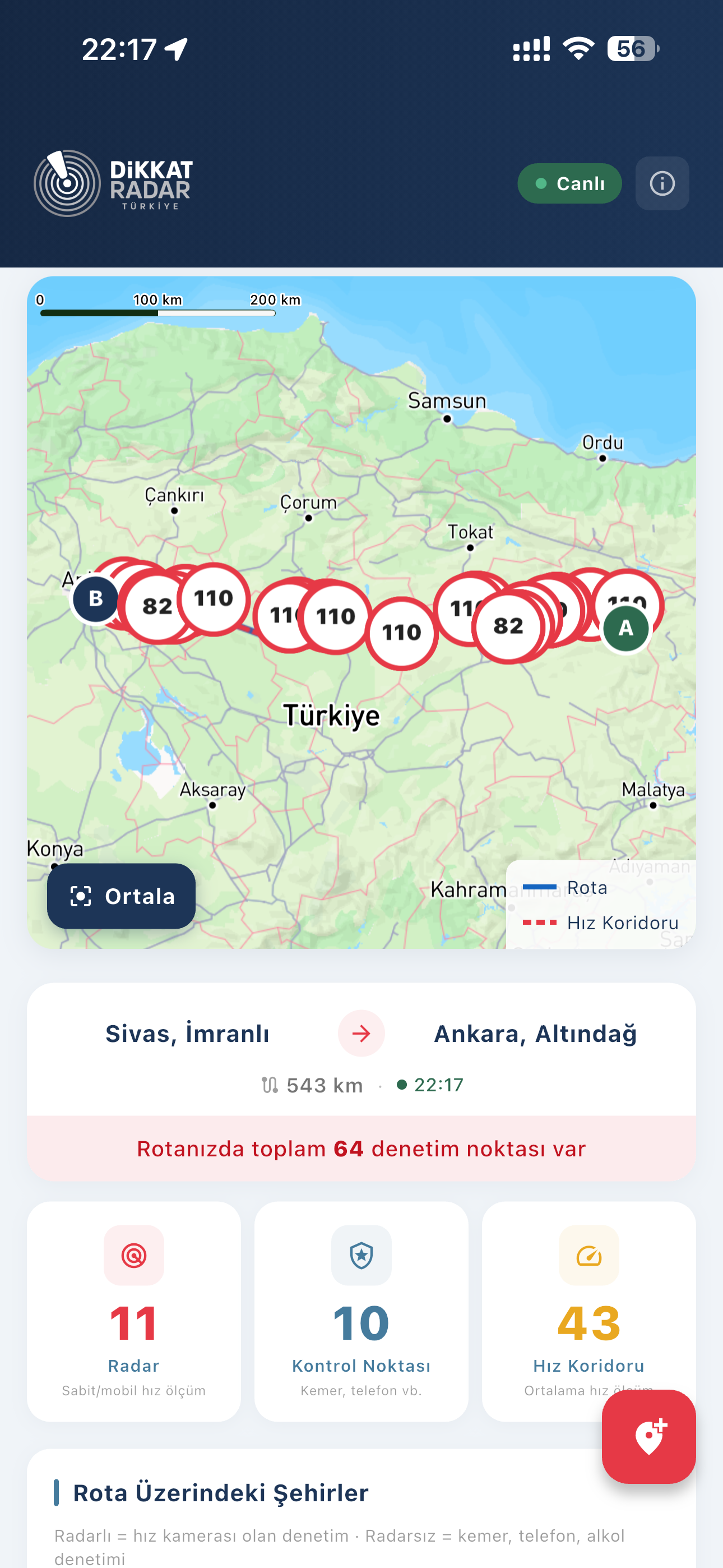 Uygulama harita ekranı